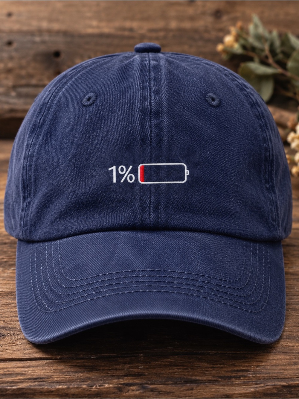 % Battery Low Navy Blue Baseball Cap Funny Dad Hat